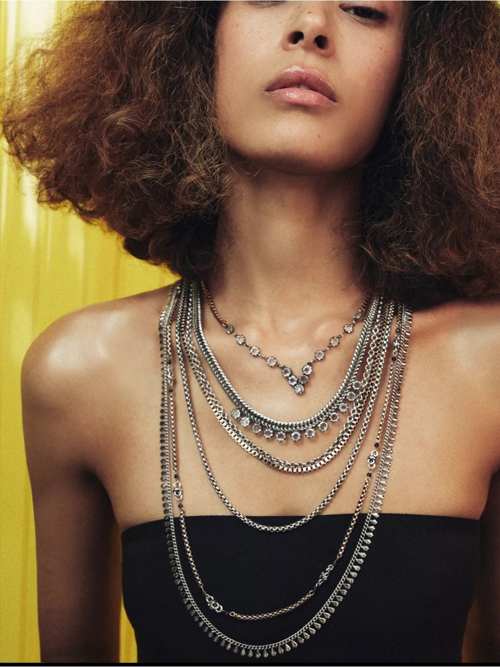 Zara Layered Beaded Shiny Combined Necklace gold silver mixed metal necklaces